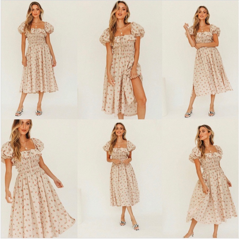 ❤️French country picnic cottage core puff puffy ruffle sleeve dress - Picture 5 of 5